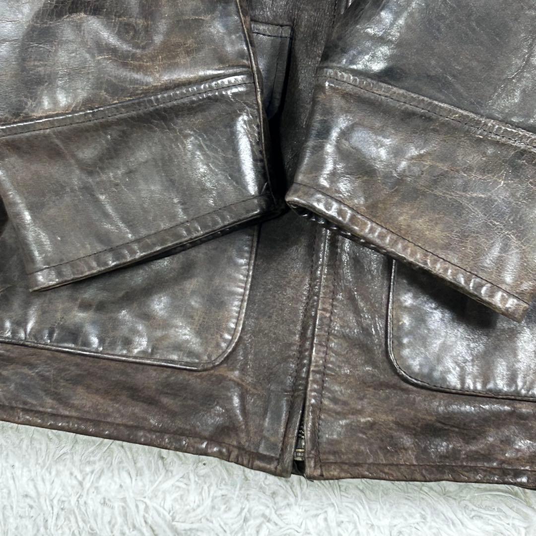 ヴィンテージ オイルドレザー ジャケット 3XL 大きいサイズ ブラウン 牛革