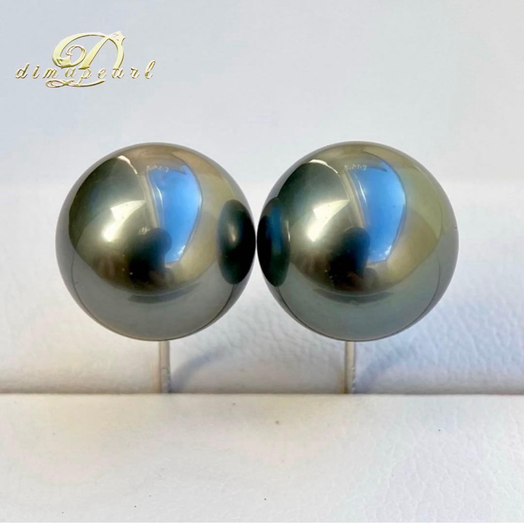 本真珠南洋黒蝶真珠グリーン11.45㍉大玉s925直結ピアスBL934