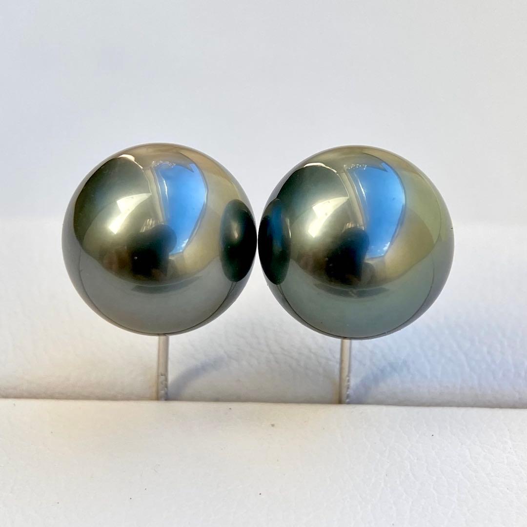 本真珠南洋黒蝶真珠グリーン11.45㍉大玉s925直結ピアスBL934