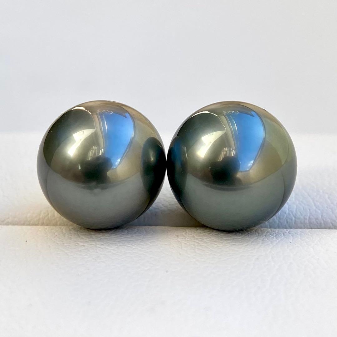 本真珠南洋黒蝶真珠グリーン11.45㍉大玉s925直結ピアスBL934