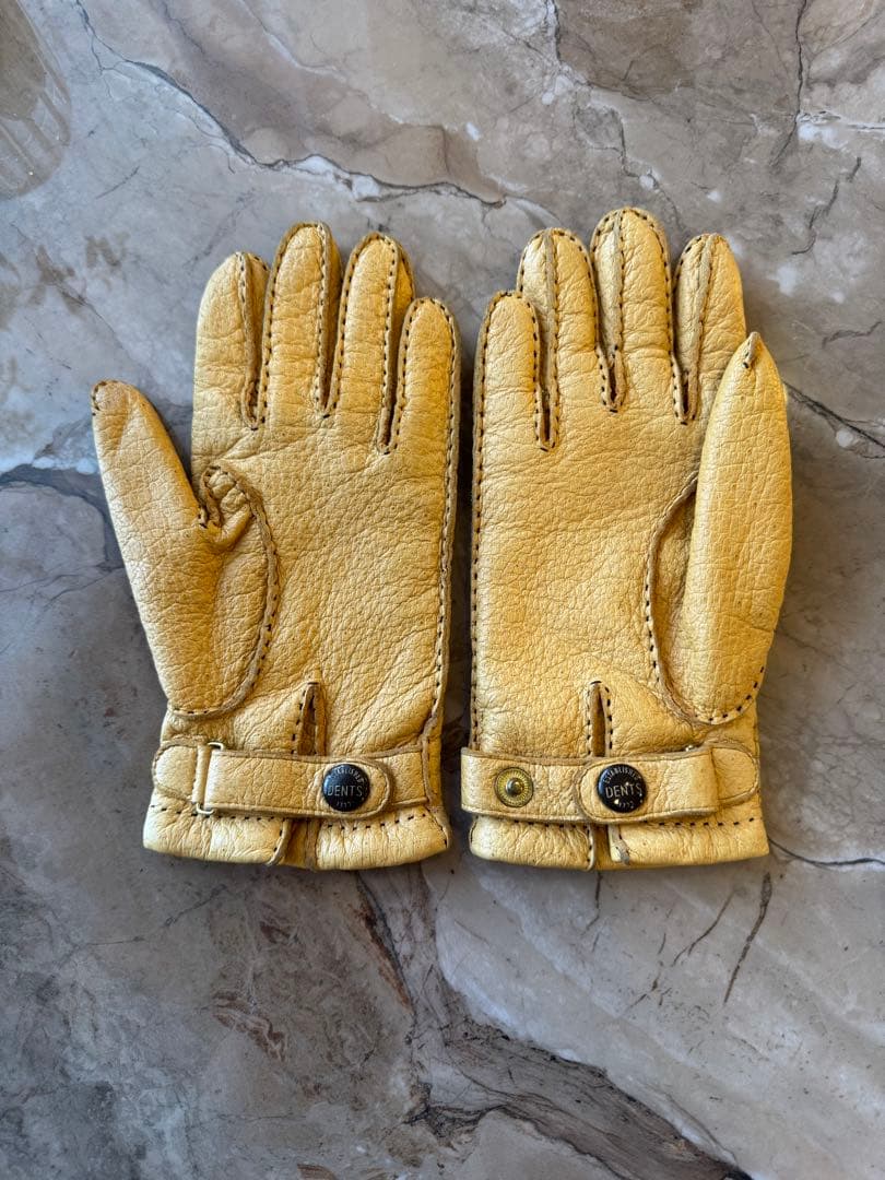 DENTS イエロー レザー手袋 カシミアライナー付き