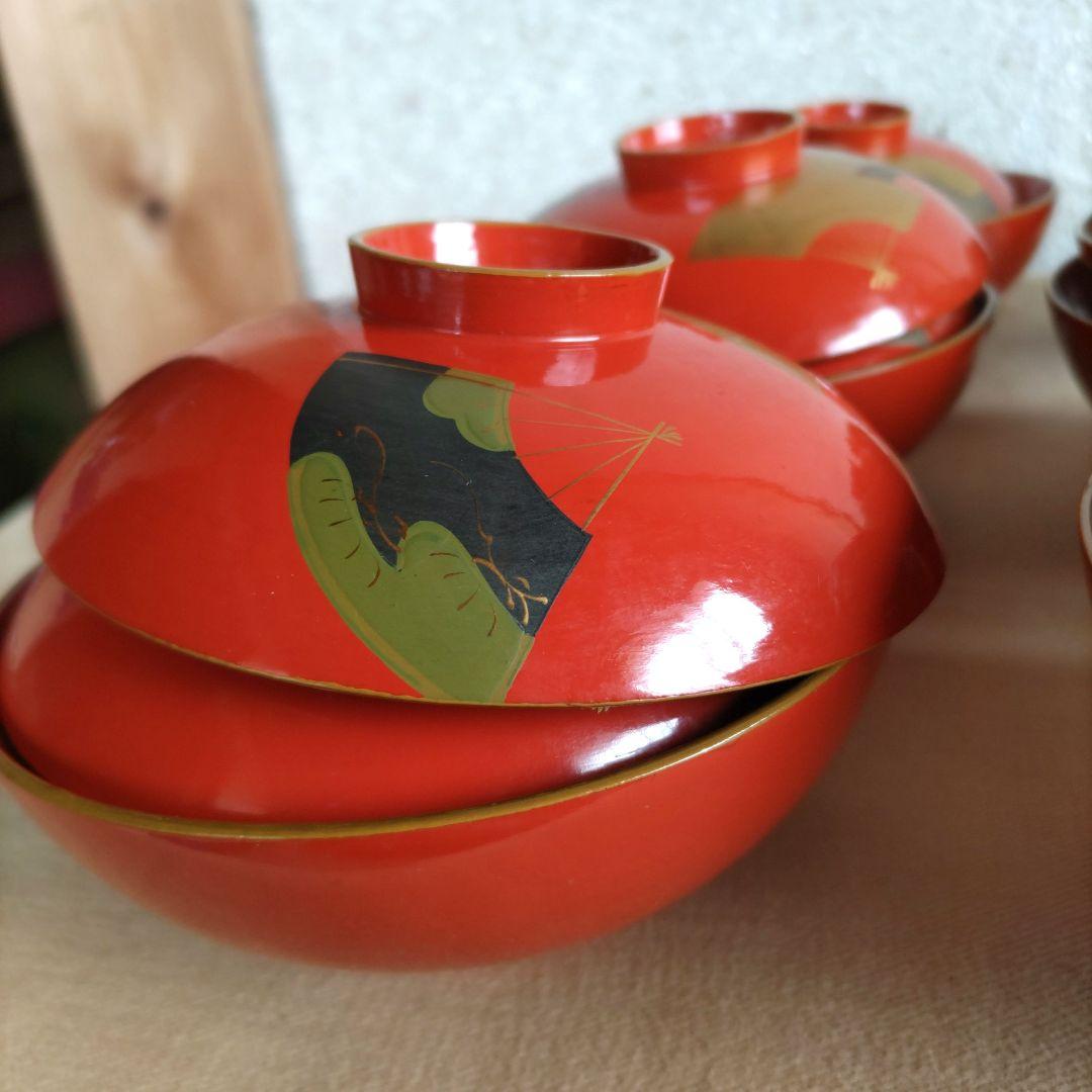 扇子金蒔絵朱塗　吸物椀　10客