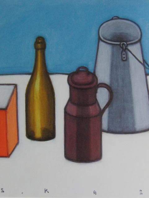 笠井誠一、【ボトルとミルク缶のある卓上静物】、希少な額装用画集画