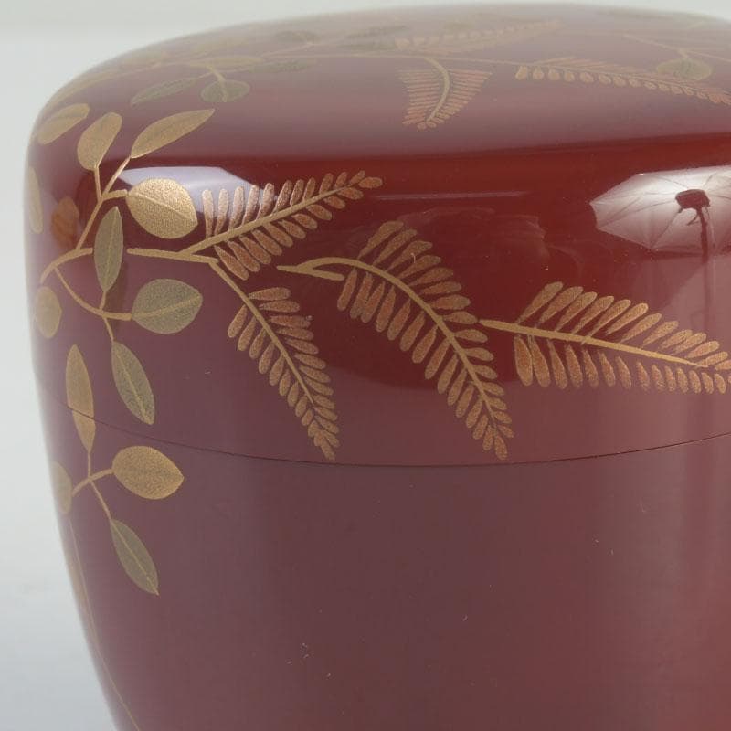 茶道具　朱塗　花草蒔絵　棗　時代箱付　V　9692