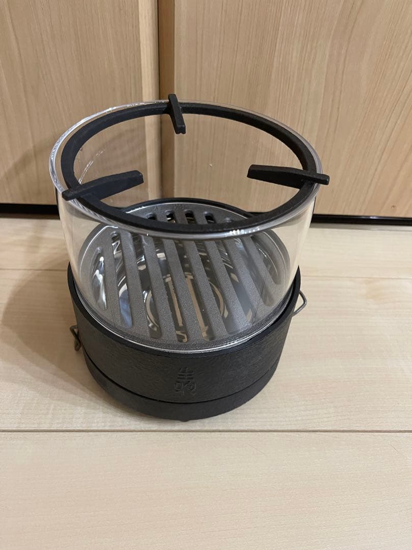 鉄製グリル 透明カバー付き　火鉢　涼炉　鉄瓶用 急須用