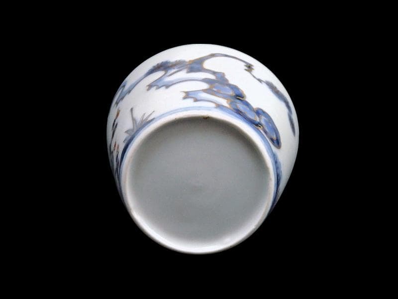 古伊万里　染錦　太湖石に松竹梅の図　蕎麦猪口　C177 AS-CXk