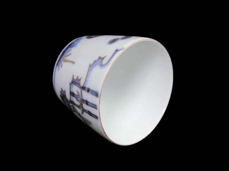 古伊万里　染錦　太湖石に松竹梅の図　蕎麦猪口　C177 AS-CXk