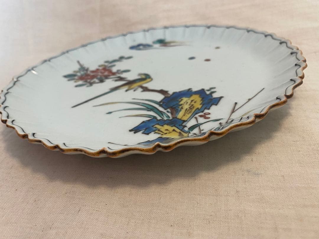 ①九谷焼　古九谷　飾り皿　佐吉　二代佐吉　松本佐吉　共箱　共布④