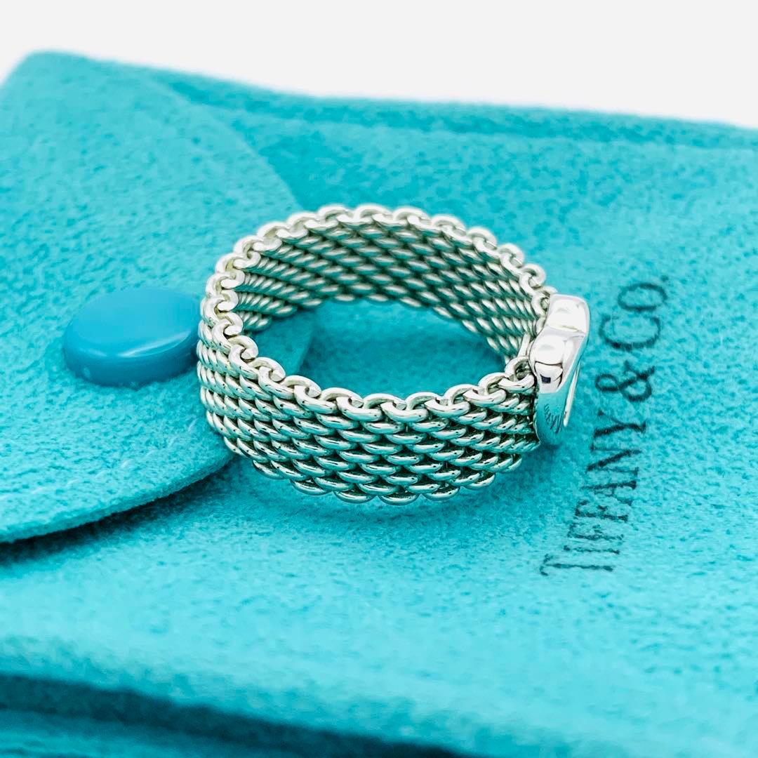 極美品 オールドティファニー サマセット ハート メッシュ リング 14号