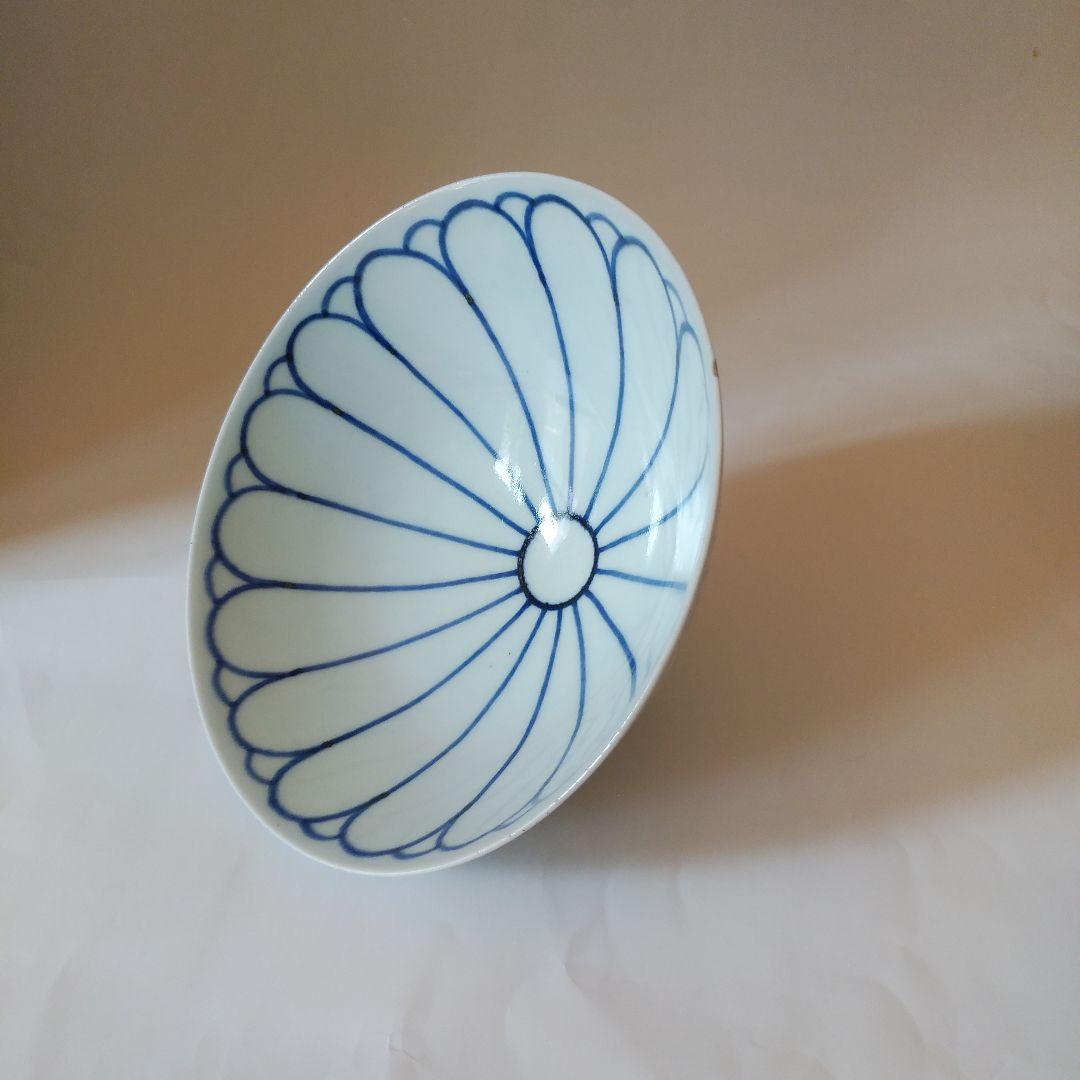 希少品 古伊万里 染付 十六弁菊花群鶴文碗 伊万里焼 天皇家 禁裏御用品