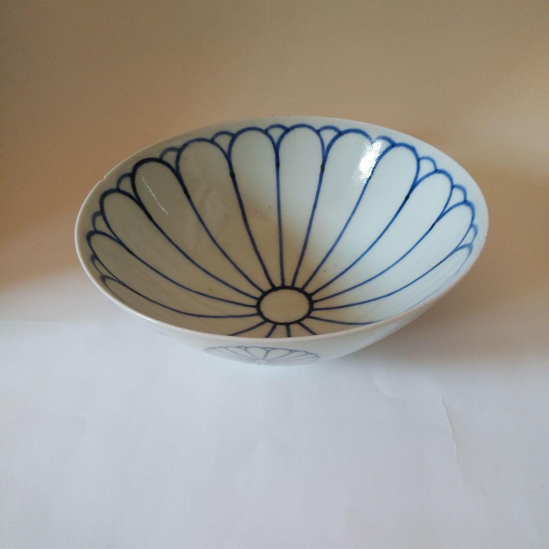 希少品 古伊万里 染付 十六弁菊花群鶴文碗 伊万里焼 天皇家 禁裏御用品