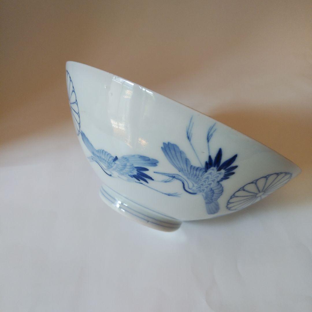 希少品 古伊万里 染付 十六弁菊花群鶴文碗 伊万里焼 天皇家 禁裏御用品