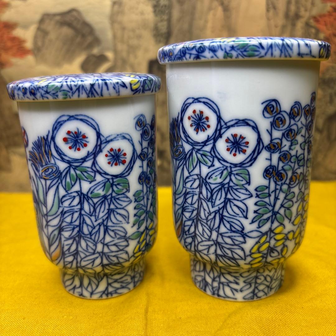 古香蘭社 夫婦湯吞　　共箱　手書き　珍品