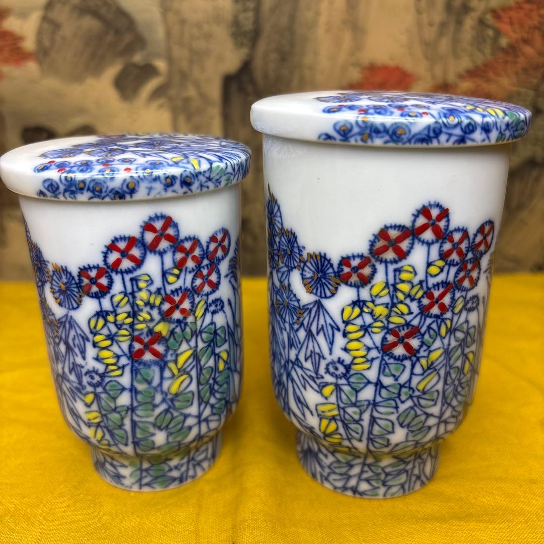 古香蘭社 夫婦湯吞　　共箱　手書き　珍品