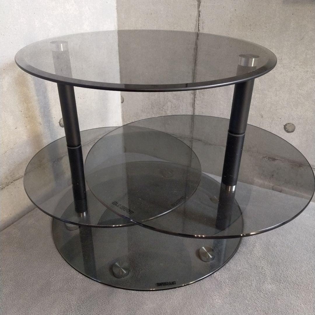 【極美品】円形ガラステーブル ブラックよりのグレー