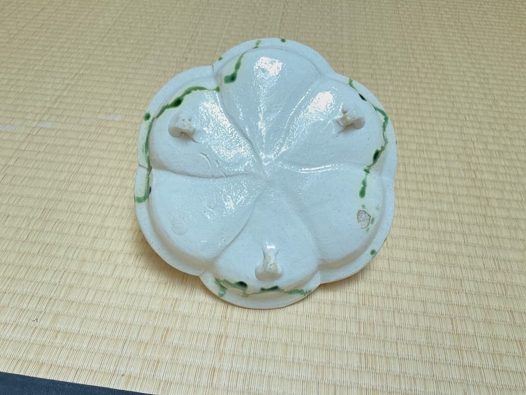 長谷川青峯　弥七田織部花形平鉢　共箱050