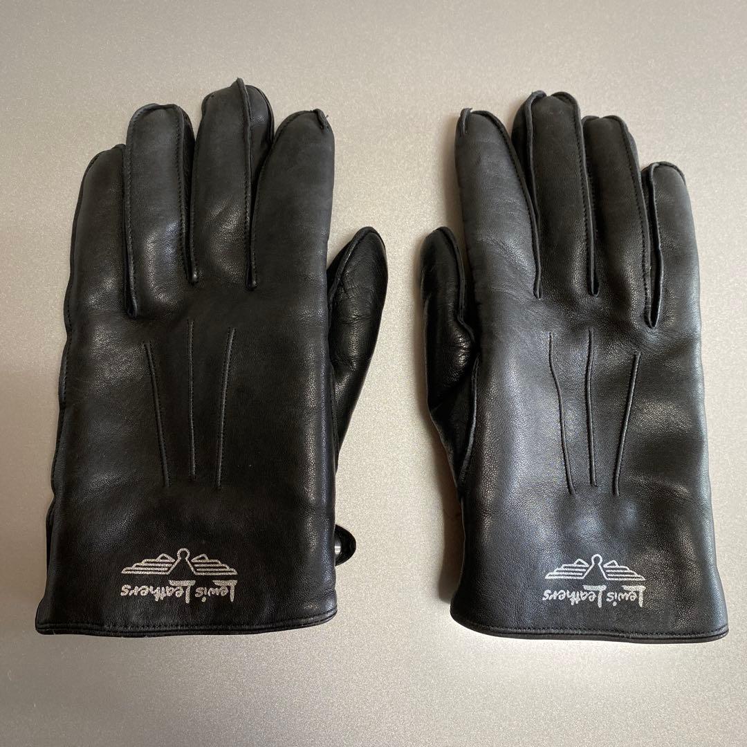 ルイスレザー、ブラックレザー手袋 フリース裏地付き