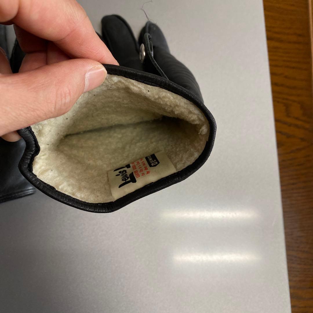 ルイスレザー、ブラックレザー手袋 フリース裏地付き