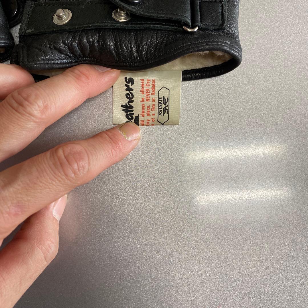 ルイスレザー、ブラックレザー手袋 フリース裏地付き