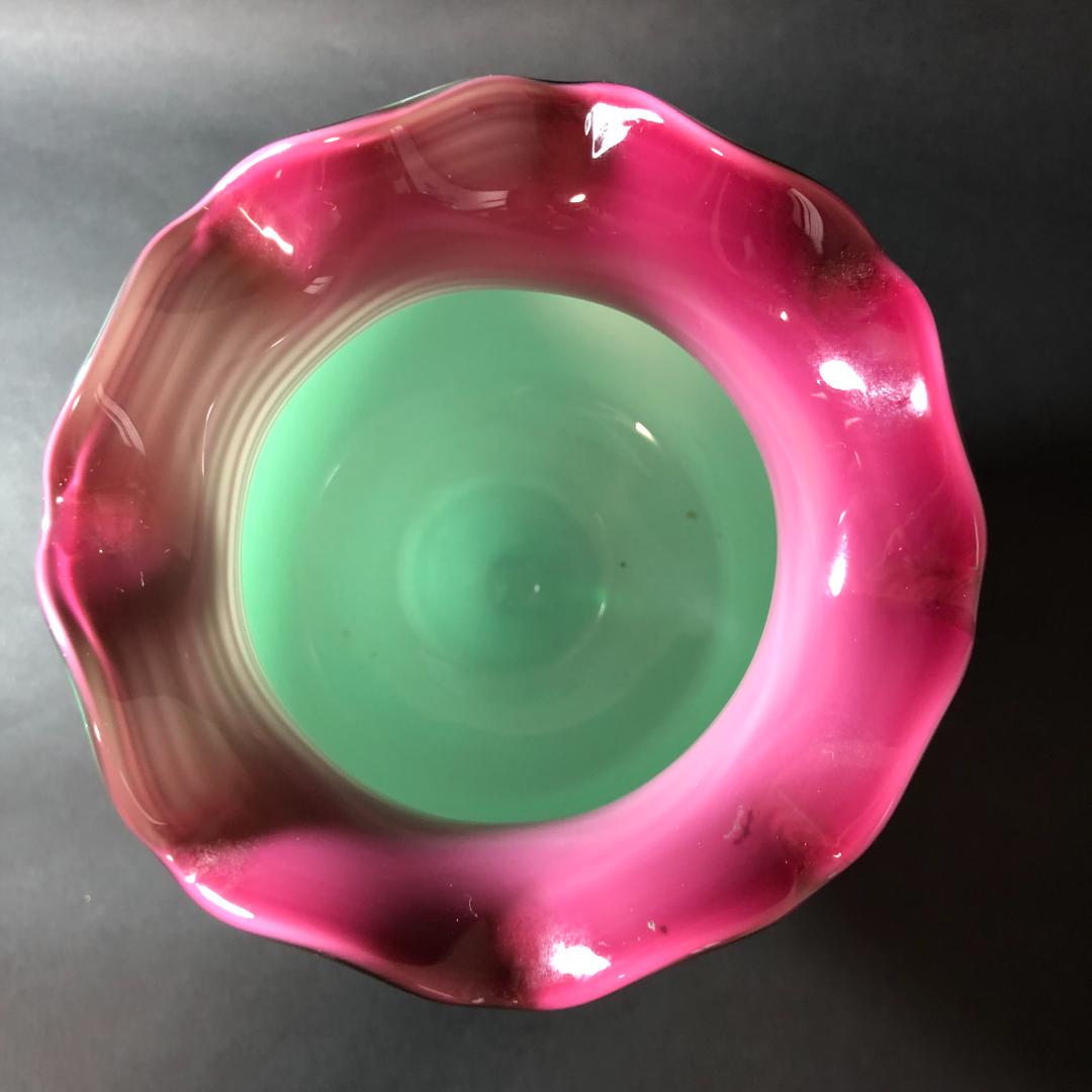 レトロガラス　三色ガラス　コンポート　フリルガラス　脚付きコンポート