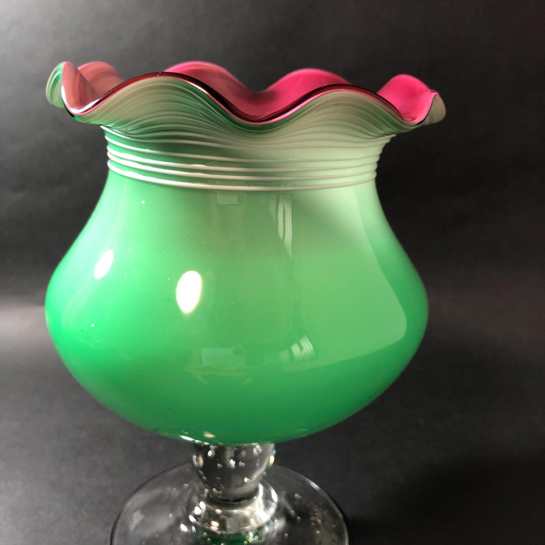 レトロガラス　三色ガラス　コンポート　フリルガラス　脚付きコンポート