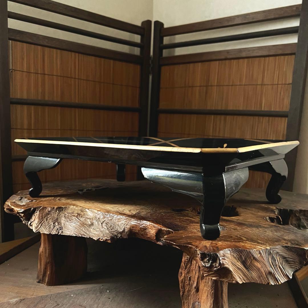 時代 漆芸 金彩 蒔絵 祝い膳 黒塗り 裏 梨地