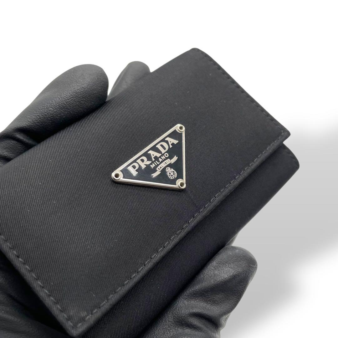 極美品　PRADA プラダ キーケース 6連 テスート ナイロン レザーブラック