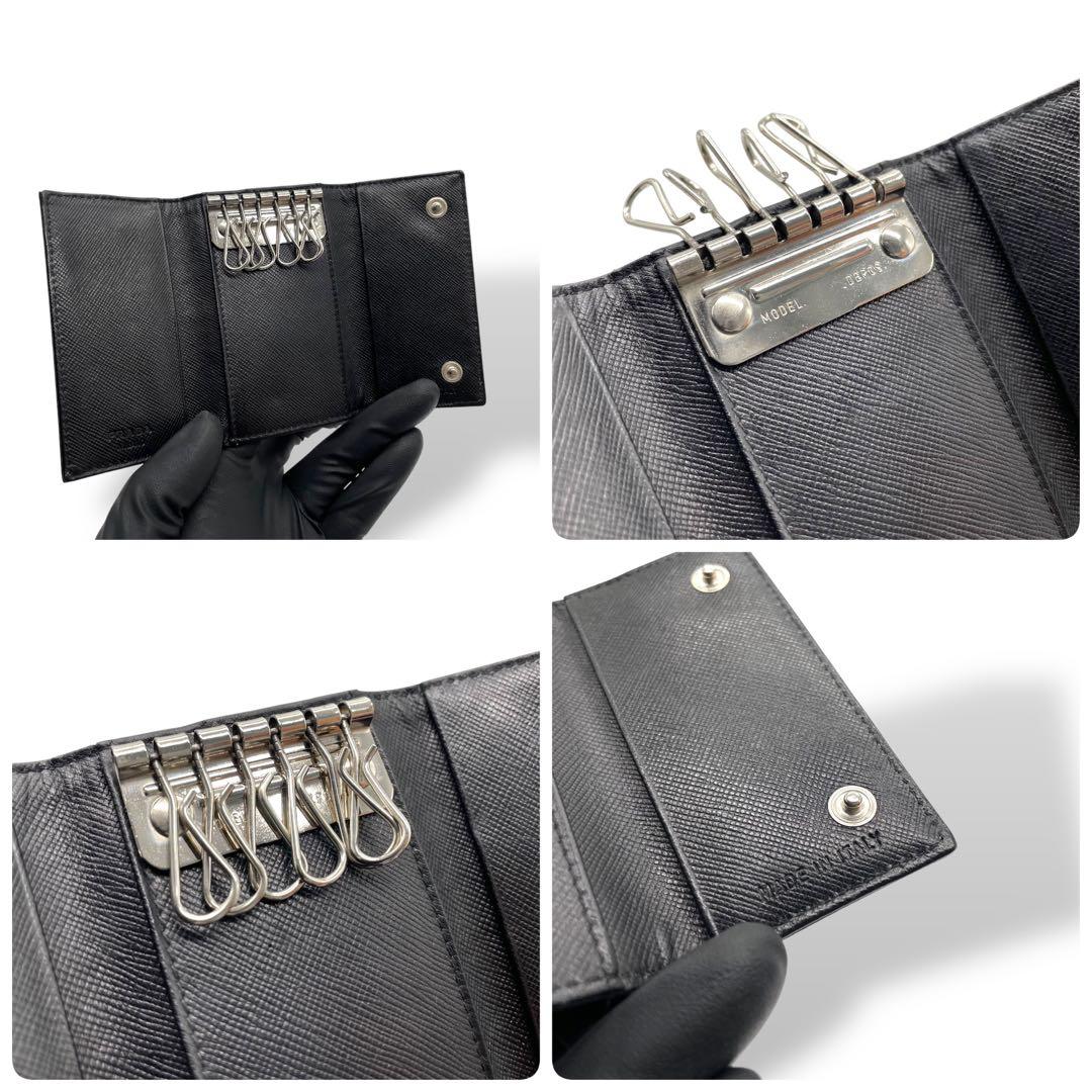 極美品　PRADA プラダ キーケース 6連 テスート ナイロン レザーブラック