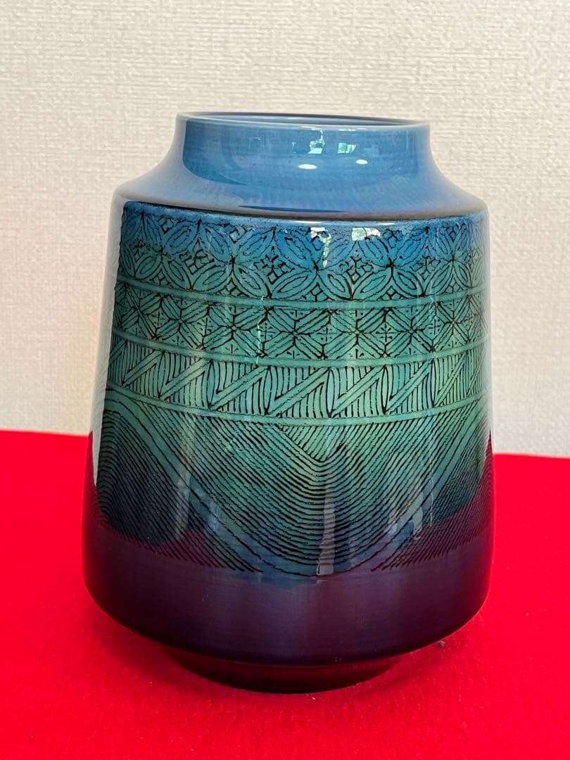 柳雨軒 三代 人間国宝 徳田八十吉（正彦銘） 碧明釉 小紋壺 管理T193