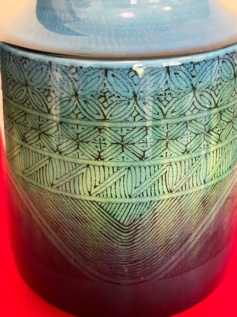 柳雨軒 三代 人間国宝 徳田八十吉（正彦銘） 碧明釉 小紋壺 管理T193