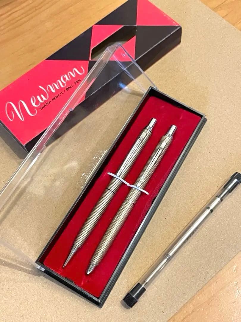 廃盤！ NEWMAN 1970年代 蝕刻 食刻 格子柄 ペンセット　新品未使用