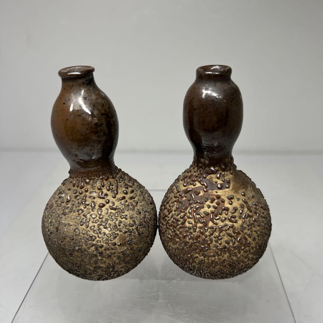 江戸時代　古相馬焼　瓢箪型花器一対　高さ約9㎝　東里7-0702⭐︎2F