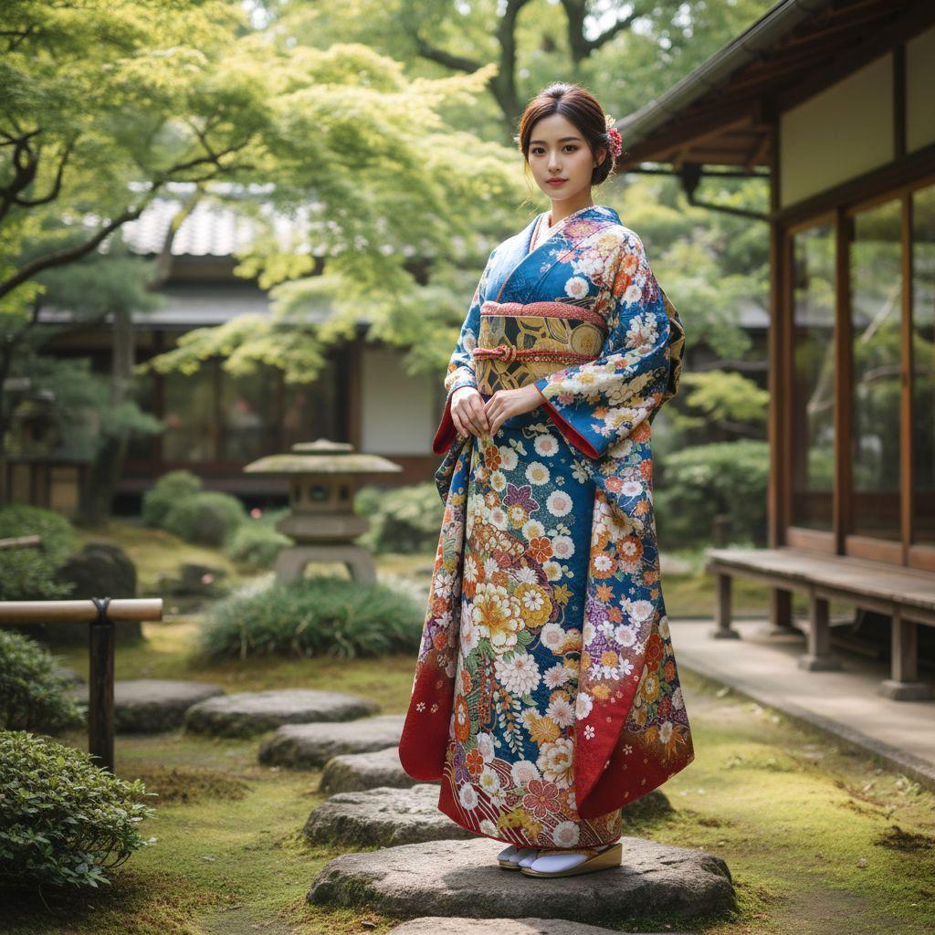 振袖フルセット(7点)・成人式・吉祥松竹梅・京都きもの友禅・刺繍・鹿の子柄