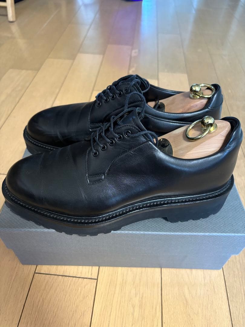 WH 【Zソール】 柔らかい革 プレーントゥ シューズ 革靴 / オールブラック