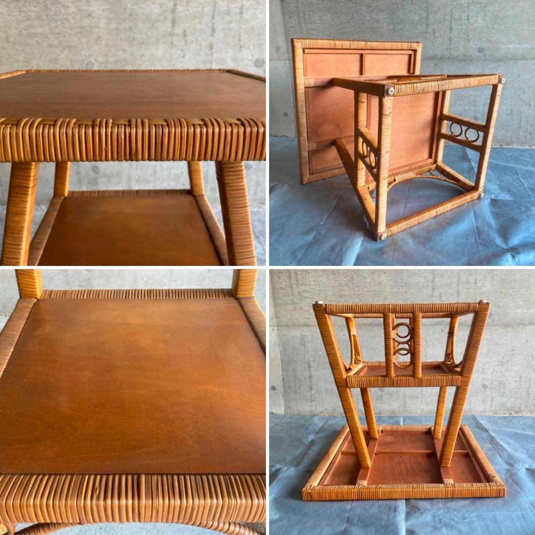 籐 ラタン 木製 コーヒーテーブル カフェ 机 スクエア レトロ ビンテージ
