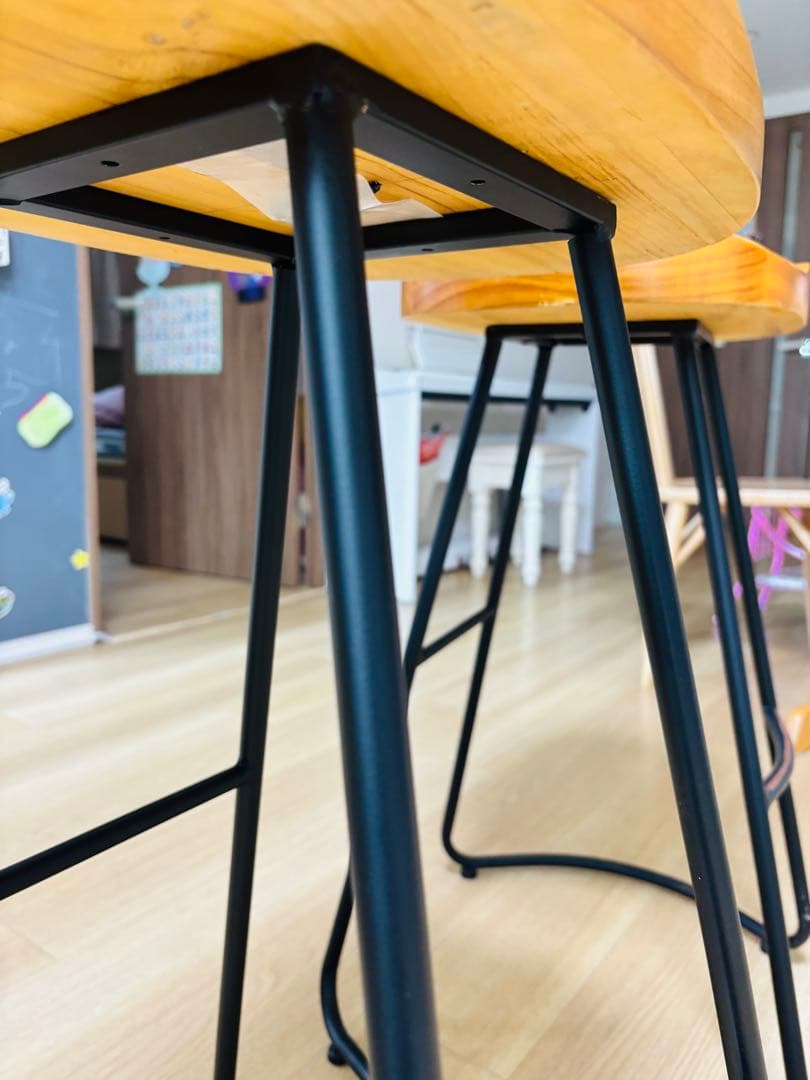 木製 鉄製 バーチェア バースツール　2脚セット