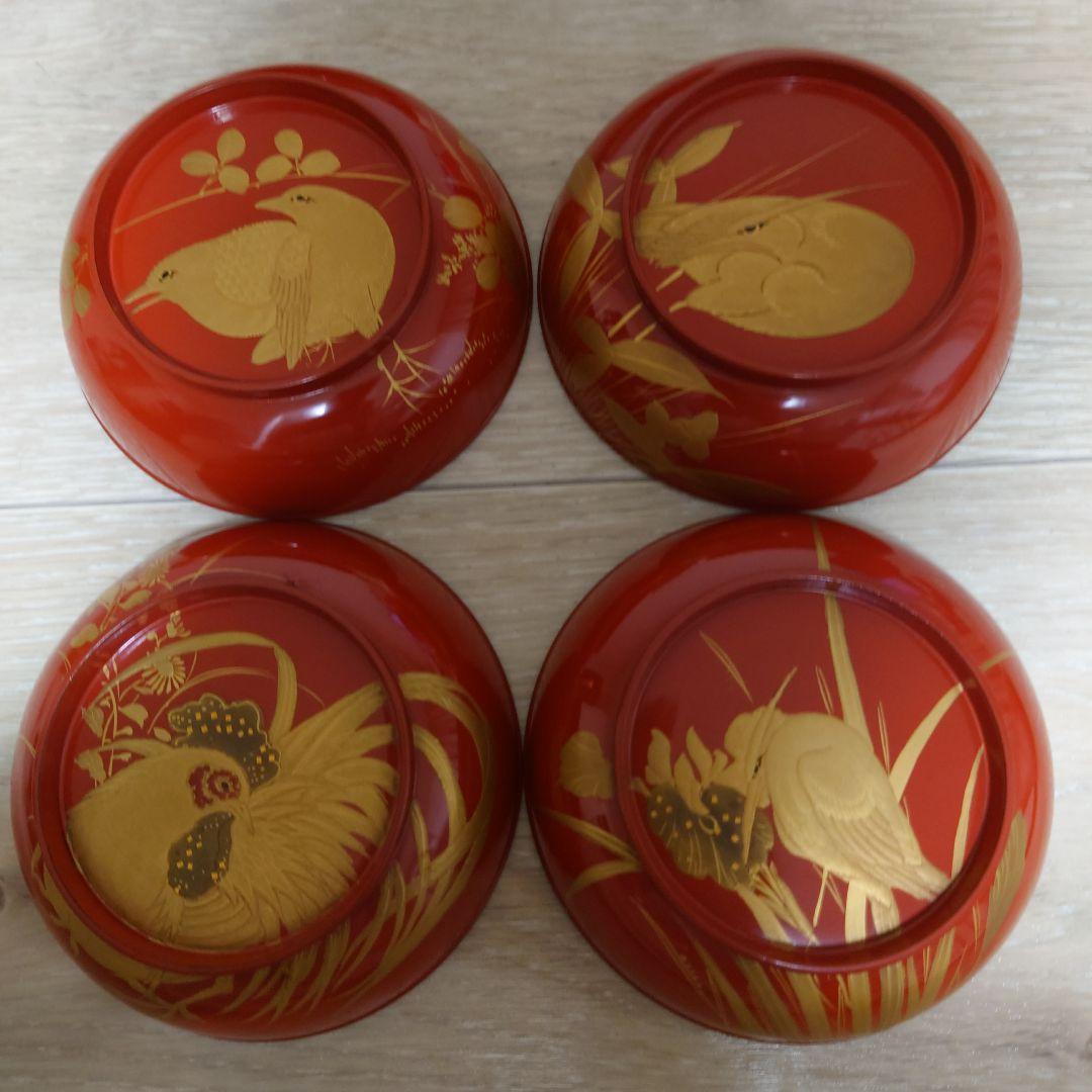 骨董品　金蒔絵花鳥図朱菓子椀　10客