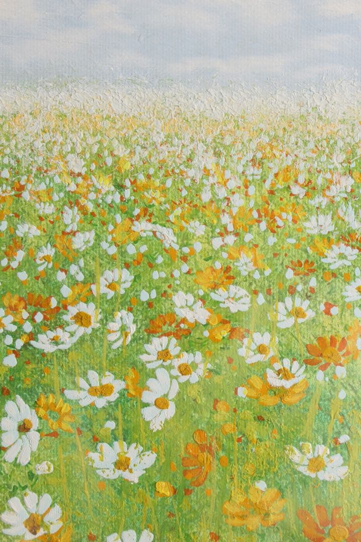 No5055 額装　金謙伊　コスモス　油彩　大作　直筆サイン　風景画　送料無料