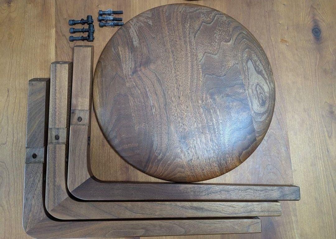 椅子 スツール 丸イス 木製 無垢 ウォルナット 三足　一脚