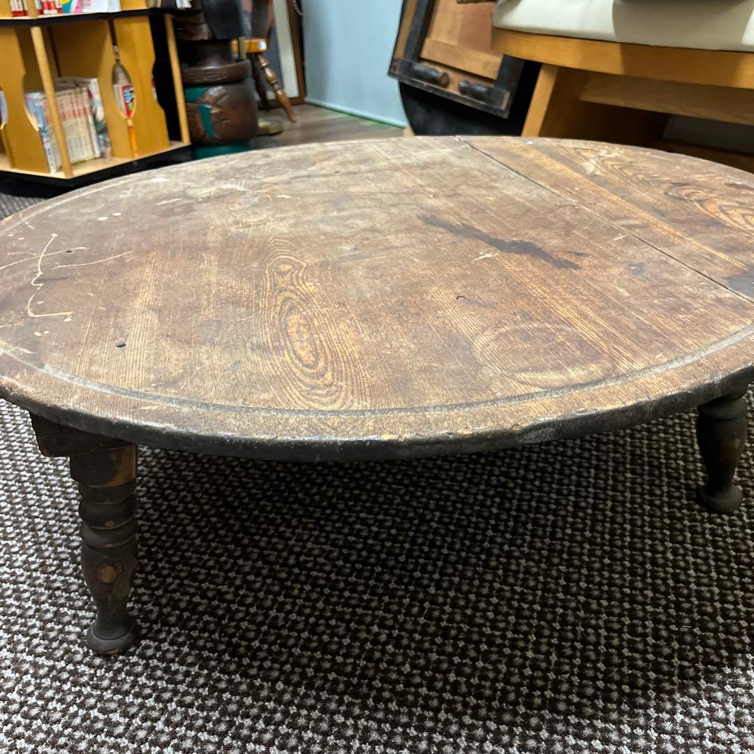 古道具　昭和レトロ　ちゃぶ台　木製円形座卓 直径約79cm