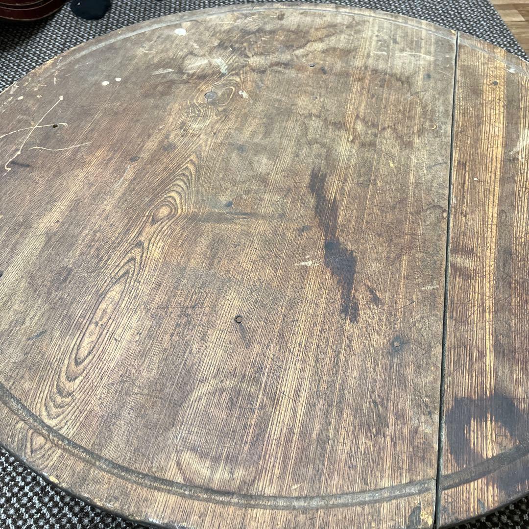 古道具　昭和レトロ　ちゃぶ台　木製円形座卓 直径約79cm