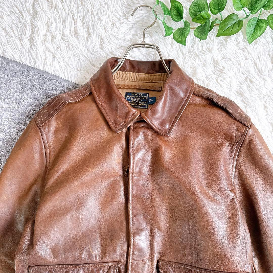 良品　ポロラルフローレン　A-2 レザージャケット　ブルゾン　牛革　ブラウン　M
