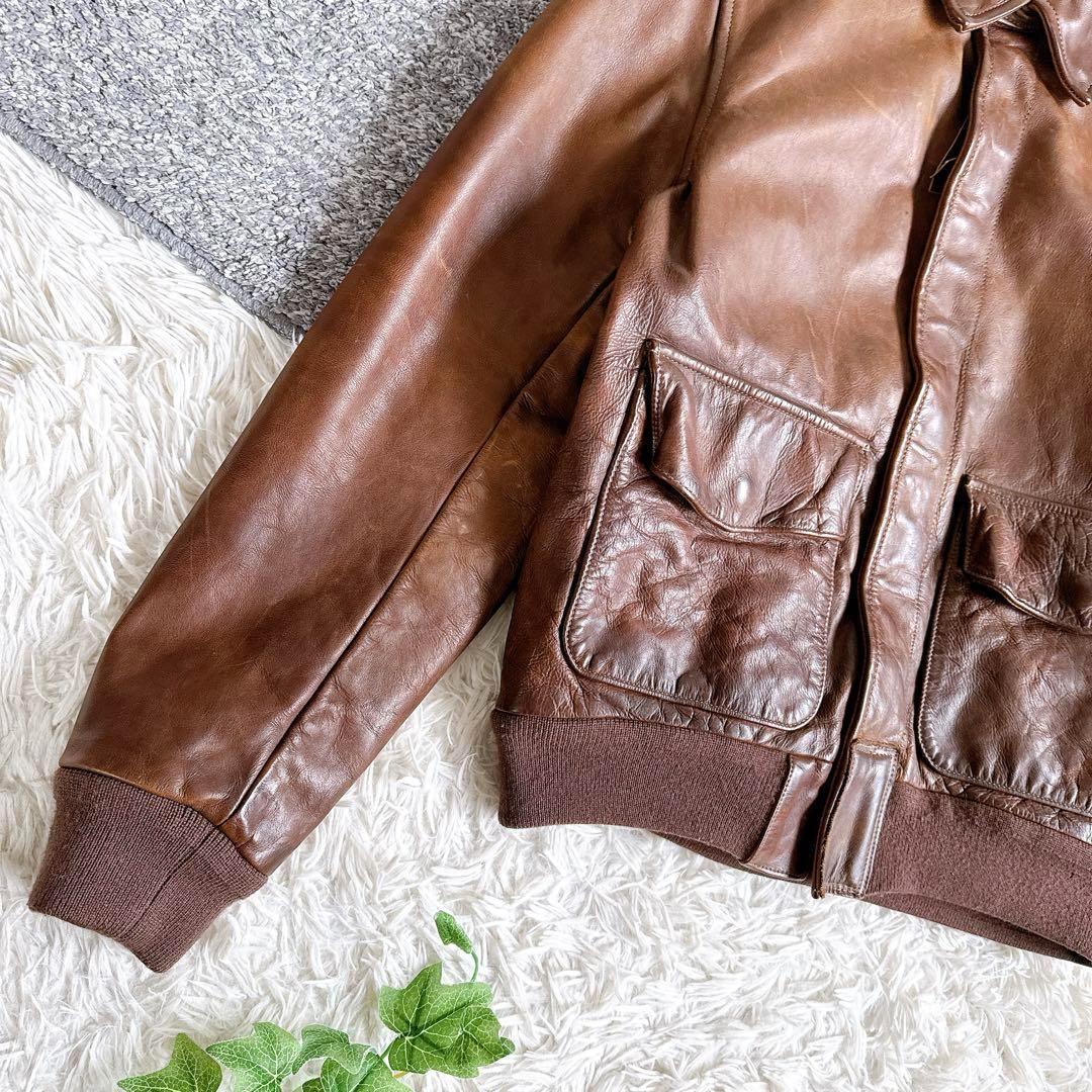 良品　ポロラルフローレン　A-2 レザージャケット　ブルゾン　牛革　ブラウン　M