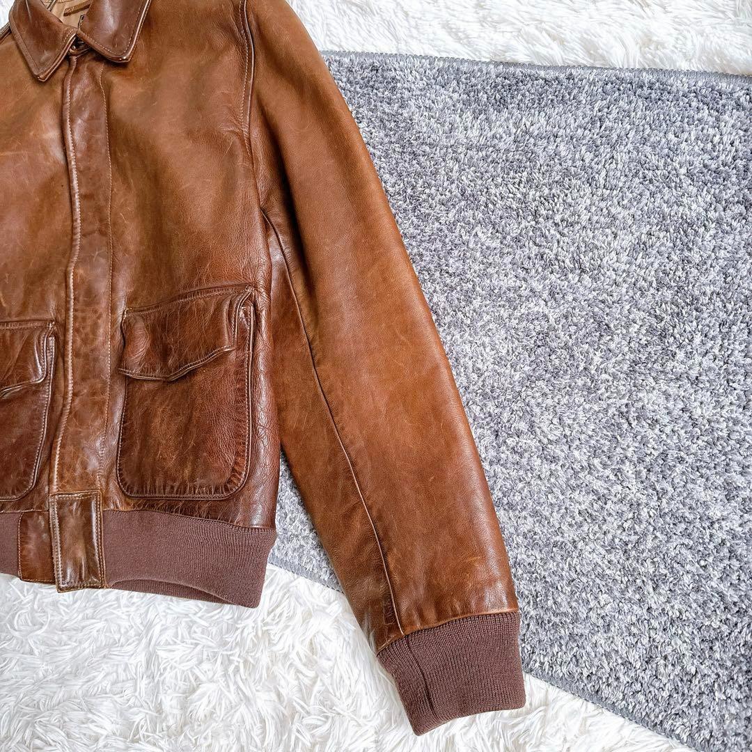 良品　ポロラルフローレン　A-2 レザージャケット　ブルゾン　牛革　ブラウン　M