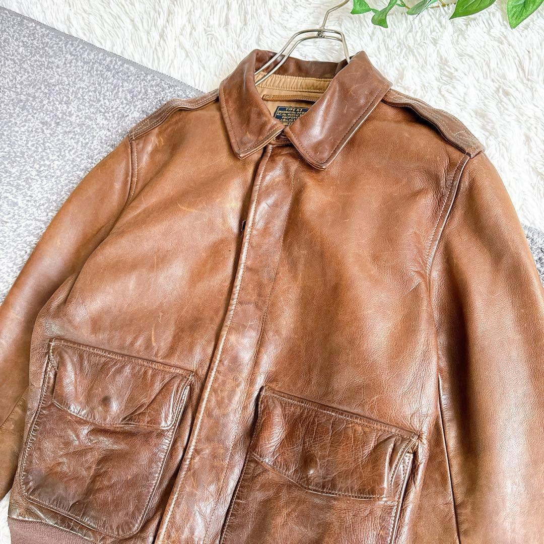 良品　ポロラルフローレン　A-2 レザージャケット　ブルゾン　牛革　ブラウン　M