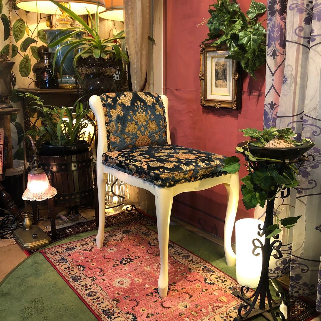 シャビーシック　フレンチ　アンティーク　片肘スツール　猫脚チェア