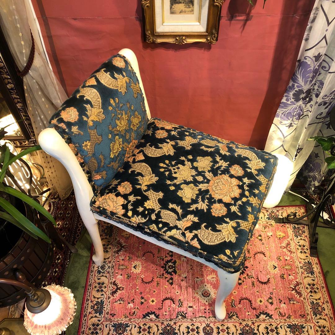 シャビーシック　フレンチ　アンティーク　片肘スツール　猫脚チェア