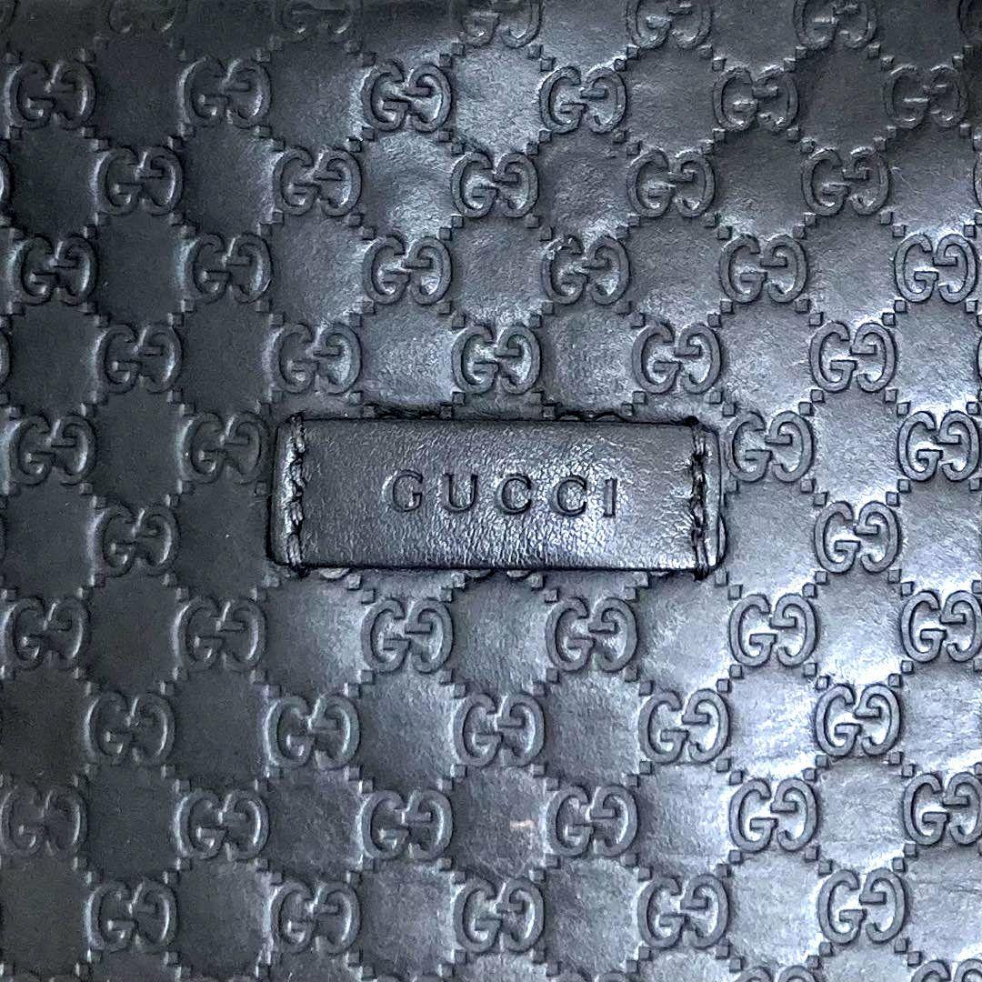 GUCCI マイクロシマ ハンドバッグ レザー ロゴ GG トート ブラック
