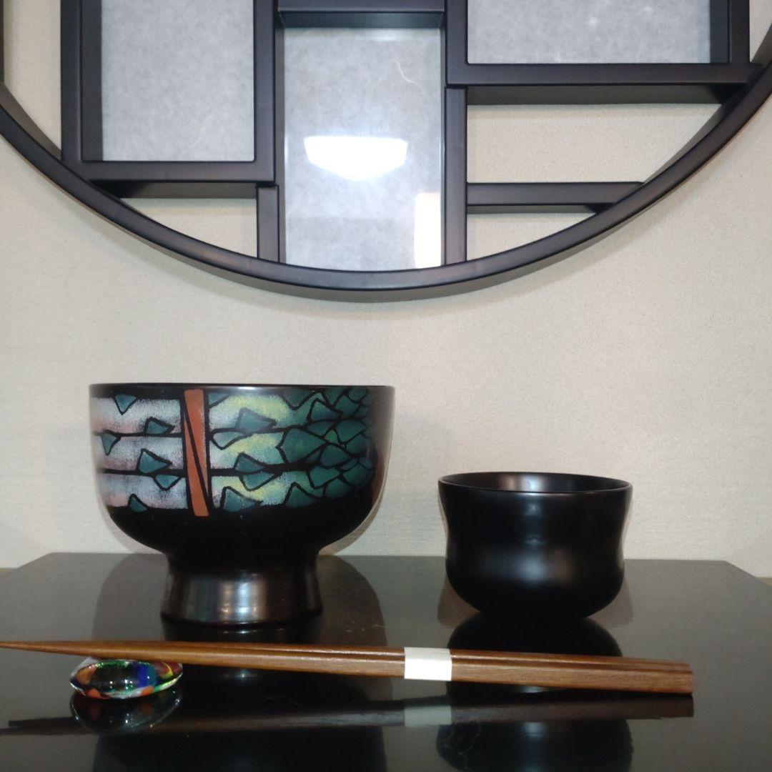 漆器 漆芸作家 山本進也 作品 野菜蒔絵の合鹿碗（アスパラ）