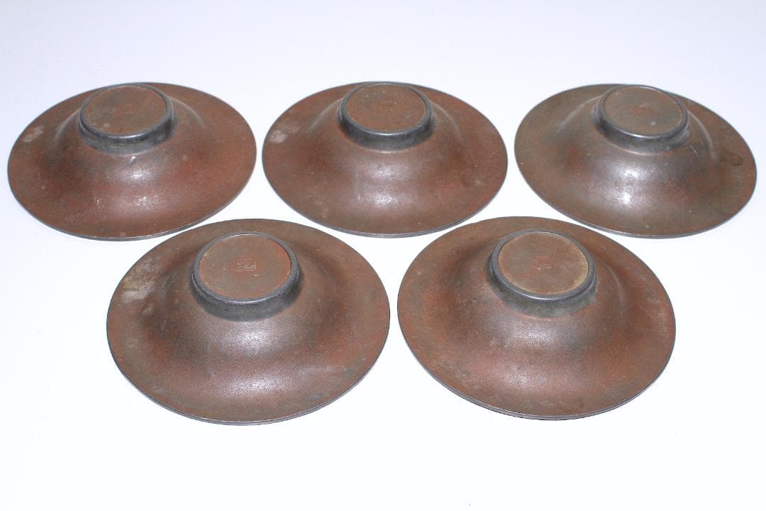 明治金工『正明』銅鍍金 錫茶托 五客揃 [朝顔と蜂図]